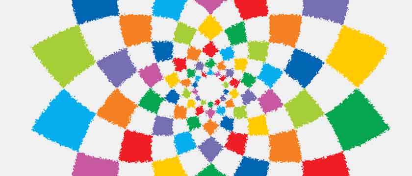 A colorful hand-drawn geometrical flower-like pattern